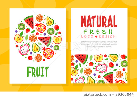Juicy Fruit Design with Ripe Bright and Sweet Garden Food Vector Template Juicy Fruit Design with Ripe Bright and Sweet Garden Food Vector Template 89303044