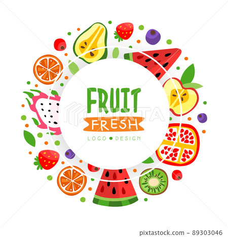 Juicy Fruit Design with Ripe Bright and Sweet Garden Food Vector Template Juicy Fruit Design with Ripe Bright and Sweet Garden Food Vector Template 89303046
