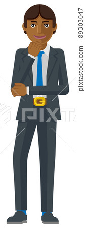 Asian Business Man Thinking Mascot Concept Asian Business Man Thinking Mascot Concept 89303047