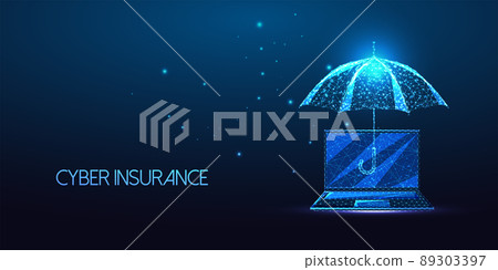 Futuristic cyber insurance, cyber security concept with glowing low polygonal umbrella and laptop Futuristic cyber insurance, cyber security concept with glowing low polygonal umbrella and laptop 89303397