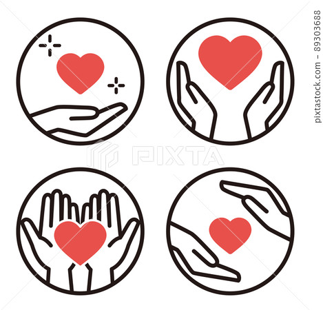 Hand and heart icon set 89303688