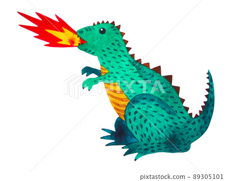 green dinosaur funny cartoon art watercolor painting illustration design drawing on white isolated background 89305101