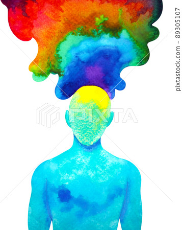 human meditate mind mental health yoga chakra spiritual healing abstract energy meditation connect the universe power watercolor painting illustration design drawing art 89305107