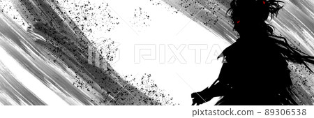 Sengoku period Young samurai sword fighting duel scene Paper-cutting monochrome silhouette illustration 89306538