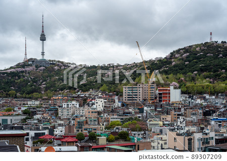 Itaewon district and Namsan Tower in Seoul, South Korea 89307209