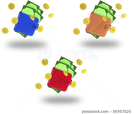 Wallet with money dollar bank note flat design isolated. Wallet with money icon flat. Online payment concept. 3D render Wallet with money dollar bank note flat design isolated. Wallet with money icon flat. Online payment concept. 3D render 89307820