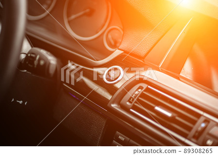 Control panel dashboard car fragment. Automatic transmission gear shift in car Control panel dashboard car fragment. Automatic transmission gear shift in car 89308265