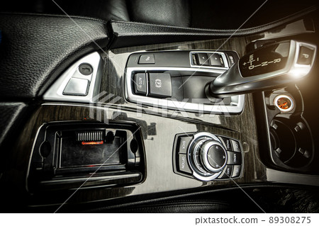 Control panel dashboard car fragment. Automatic transmission gear shift in car 89308275