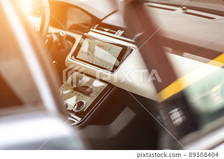 Control panel dashboard car fragment. Automatic transmission gear shift in car Control panel dashboard car fragment. Automatic transmission gear shift in car 89308404