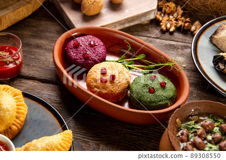 Georgian appetizer pkhali on served table 89308550