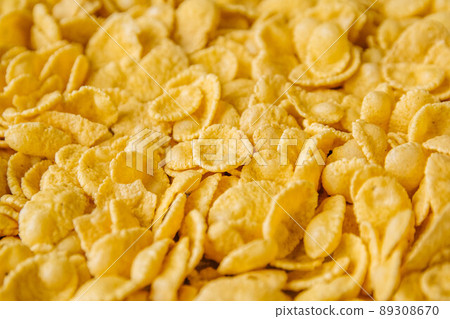 Corn flakes background and texture. Top view. 89308670