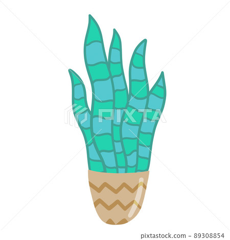 Potted plant. Homemade Blue leaves of houseplant. Gardening and botany. Brown pot and House decoration. Flat illustration 89308854