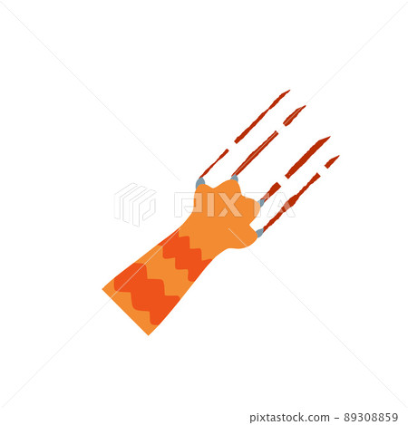 Red cat foot. Scratch with blood trail. Aggression and injuries. Evil behavior of pet - Cartoon flat illustration 89308859