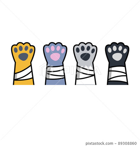 Broken cat paw. Medical care for pets. Veterinary clinic. Help for animals. Bandage on arm. Flat cartoon 89308860