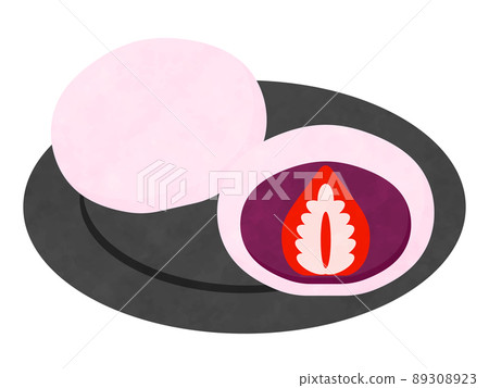 草莓大福灰盤水彩風格 89308923