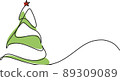 Christmas pine fir tree line art. Continuous one line drawing. Vector illustration minimalistic design. 2023 year, Christmas and New Year, Christmas tree type concept, New Year. 89309089