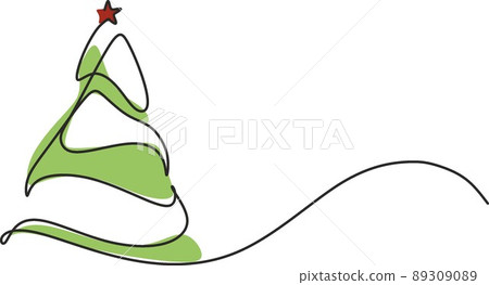 Christmas pine fir tree line art. Continuous one line drawing. Vector illustration minimalistic design. 2023 year, Christmas and New Year, Christmas tree type concept, New Year. 89309089