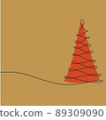 Christmas pine fir tree line art. Continuous one line drawing. Vector illustration minimalistic design. 2023 year, Christmas and New Year, Christmas tree type concept, New Year. 89309090