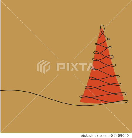 Christmas pine fir tree line art. Continuous one line drawing. Vector illustration minimalistic design. 2023 year, Christmas and New Year, Christmas tree type concept, New Year. 89309090