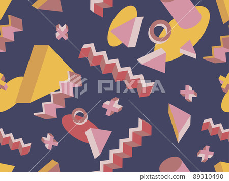 3d isometric geometric shapes seamless pattern. Memphis geometry elements in 80s style. Design for promotional products, wrapping paper and printing. Vector illustration 89310490