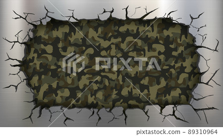 metal plate with cracks on the background of a military camouflage 89310964