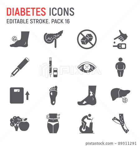 Diabetes disease line icon set, diabetic collection, vector graphics, logo illustrations, diabetes disease vector icons, diabetic signs, outline pictograms, editable stroke 89311291