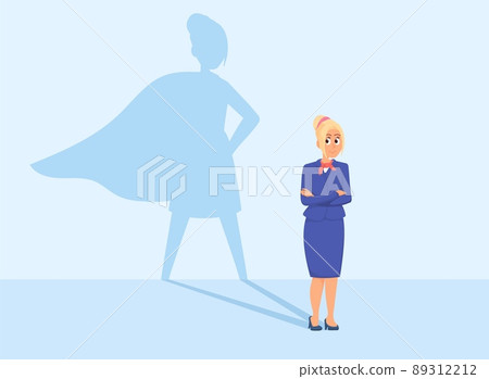 Executive woman. Empowered female character with superhero shadow in cape. Businesswoman or entrepreneur. Strong decent vector business girl Executive woman. Empowered female character with superhero shadow in cape. Businesswoman or entrepreneur. Strong decent vector business girl 89312212