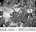 Syringes and medicine vials flow and scatter over kaleidoscope abstraction 89312468