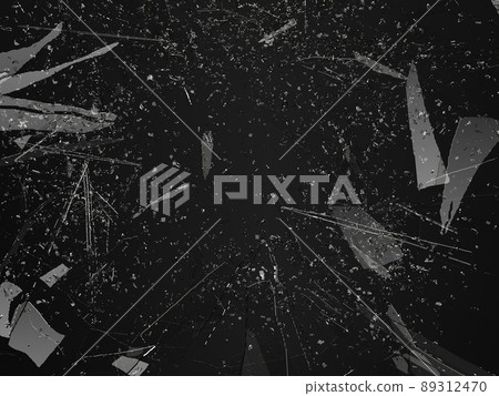 Pieces of shattered glass broken or cracked on black 89312470