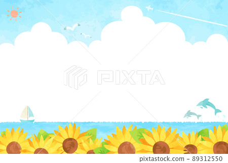 Cute hand-painted sunflower and seascape illustration Cute hand-painted sunflower and seascape illustration 89312550