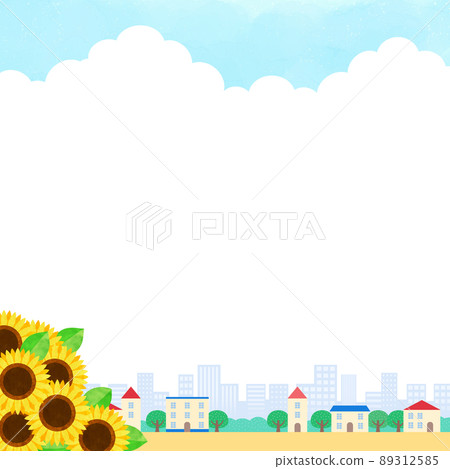 向日葵和藍天框架的城市景觀 向日葵和藍天框架的城市景觀 89312585