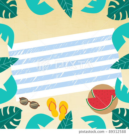 Vinyl sheet surrounded by tropical leaves 89312588