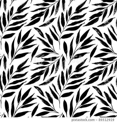 Hand drawn black leaves vector seamless pattern. 89312919