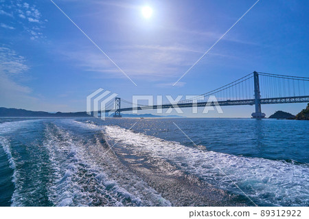 Tracks of tide boats in the Naruto Strait and Onaruto Bridge Tracks of tide boats in the Naruto Strait and Onaruto Bridge 89312922