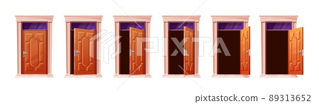 Door animation. Cartoon doors motion open entrance home, game wooden gate choice closing ajar shut room 2d building sprite sheet sequence set wood vector element exact illustration 89313652