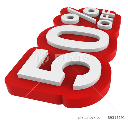 Sale tag number for 50% discount promotion. 3D illustration 89313691