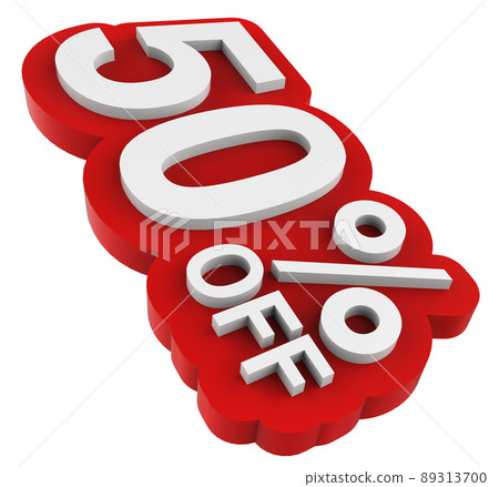 Sale tag number for 50% discount promotion. 3D illustration 89313700