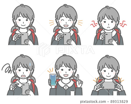 Elementary school girls operating smartphones Elementary school girls operating smartphones 89313829