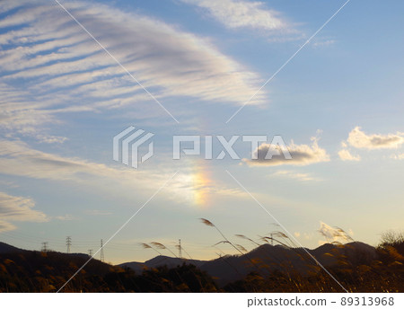 傍晚的藍天和彩虹般的雲彩 89313968