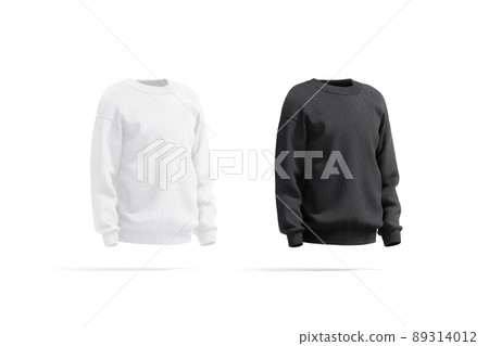 Blank black and white knitted sweater mock up, side view 89314012