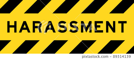 Yellow and black color with line striped label banner with word harassment 89314139
