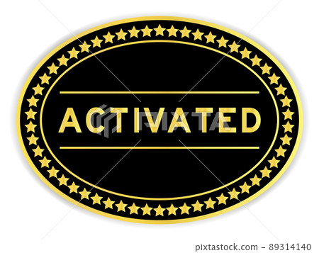 Black and gold color oval label sticker with word activated on white background 89314140