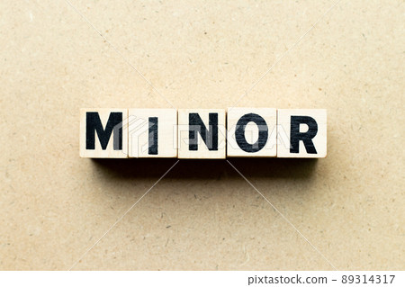 Alphabet letter block in word minor on wood background Alphabet letter block in word minor on wood background 89314317