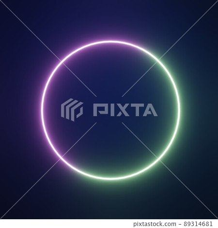 glowing circle with neon green and purple colors against dark blue background, 3d render illustration  89314681