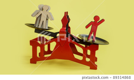 Scales and figurines on them. Power distance concept. Scales and figurines on them. Power distance concept. 89314868