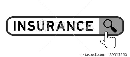 Search banner in word insurance with hand over magnifier icon on white background Search banner in word insurance with hand over magnifier icon on white background 89315360