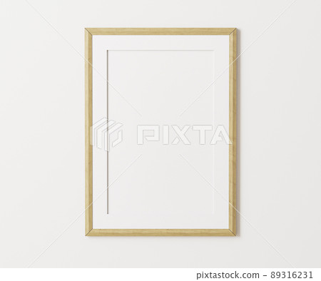 Wooden portrait frame with mat mockup on white wall, 3:4 ratio, 30x40 cm, 18x24". empty poster frame mock up,. 3d rendering 89316231