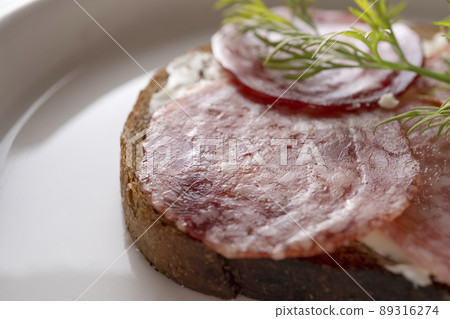 closeup sandwich with dried sausage closeup sandwich with dried sausage 89316274