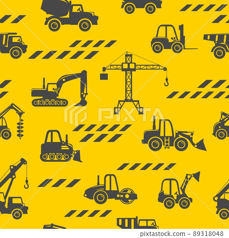 Toys heavy construction machines seamless pattern. Heavy construction equipment and mining machinery. Vector illustration. 89318048