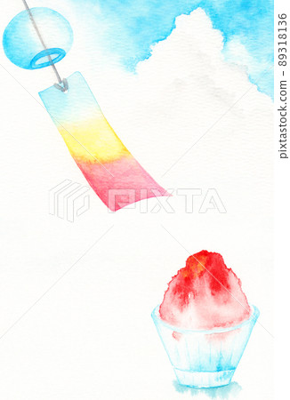 Watercolor illustration of shaved ice and cumulonimbus. 89318136